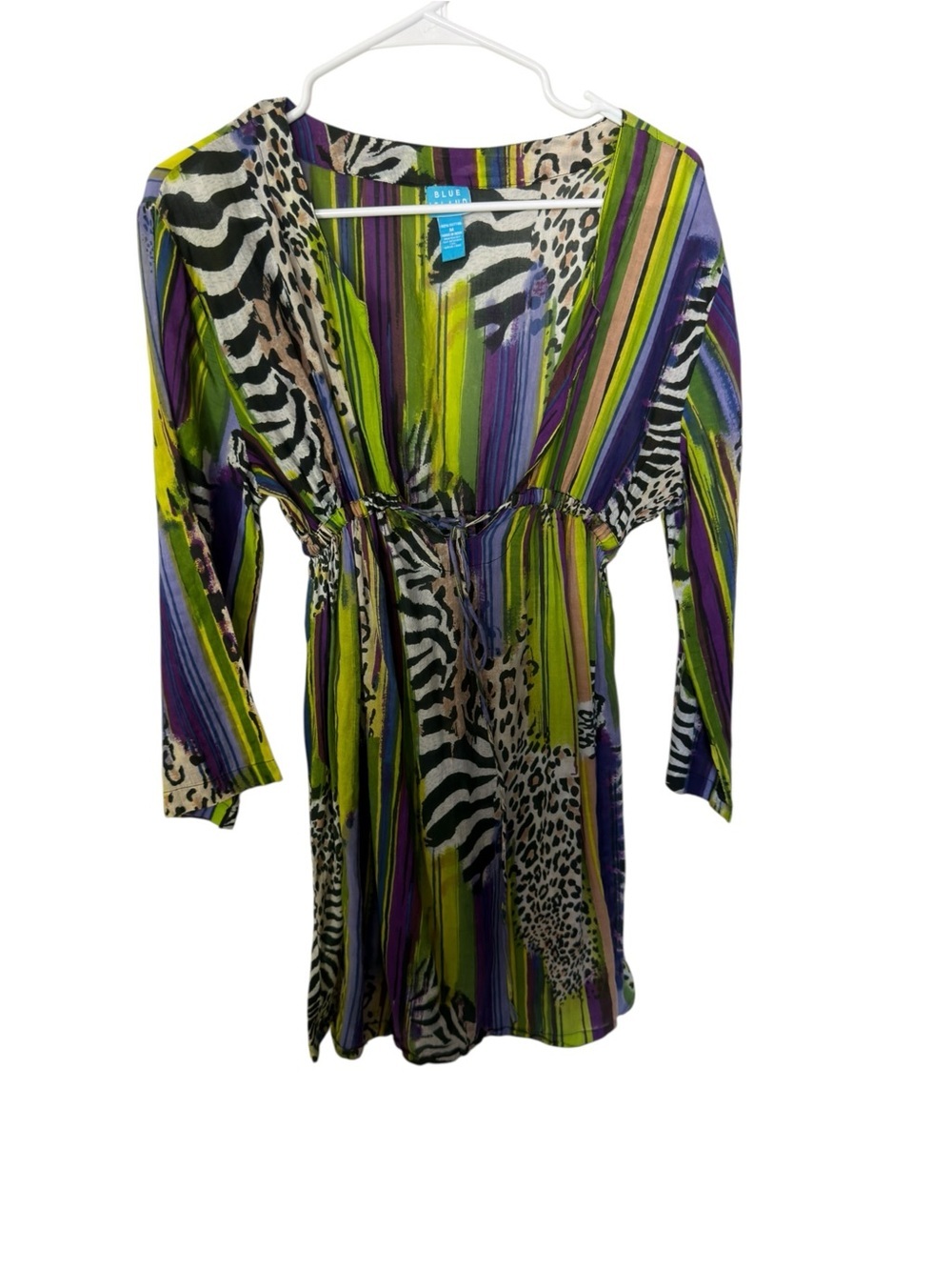 blue island Green Purple Zebra Print Swim Coverup
